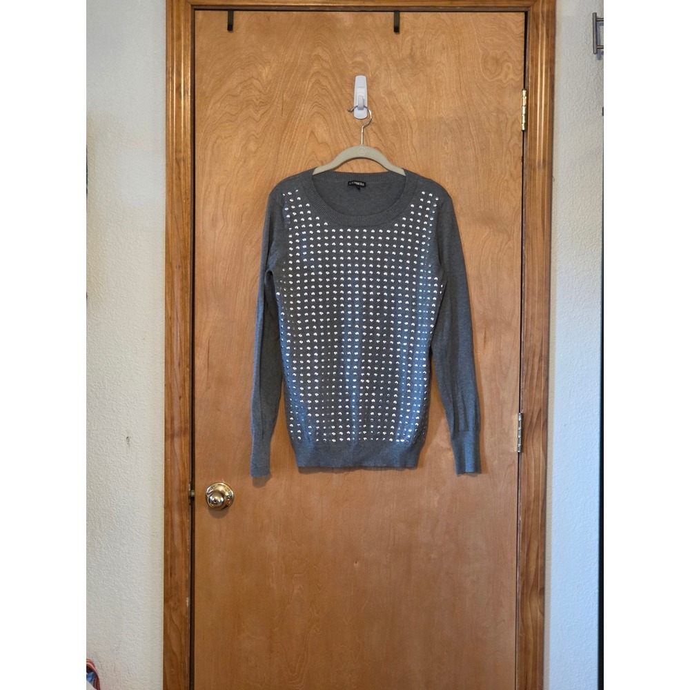 Express Metallic Studded Gray Knit Sweater Cyber Y2K Streetwear Cotton Blend L